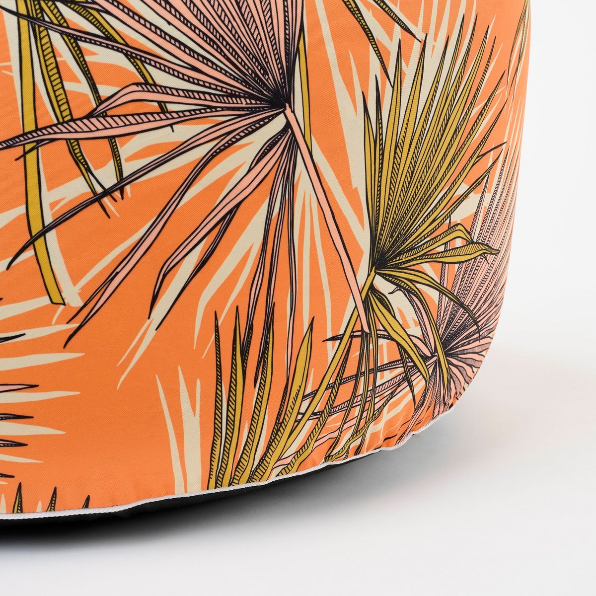 Nuno Opblaasbare Poef met Palm Bladeren - H37 x Ø80 cm - Oranje