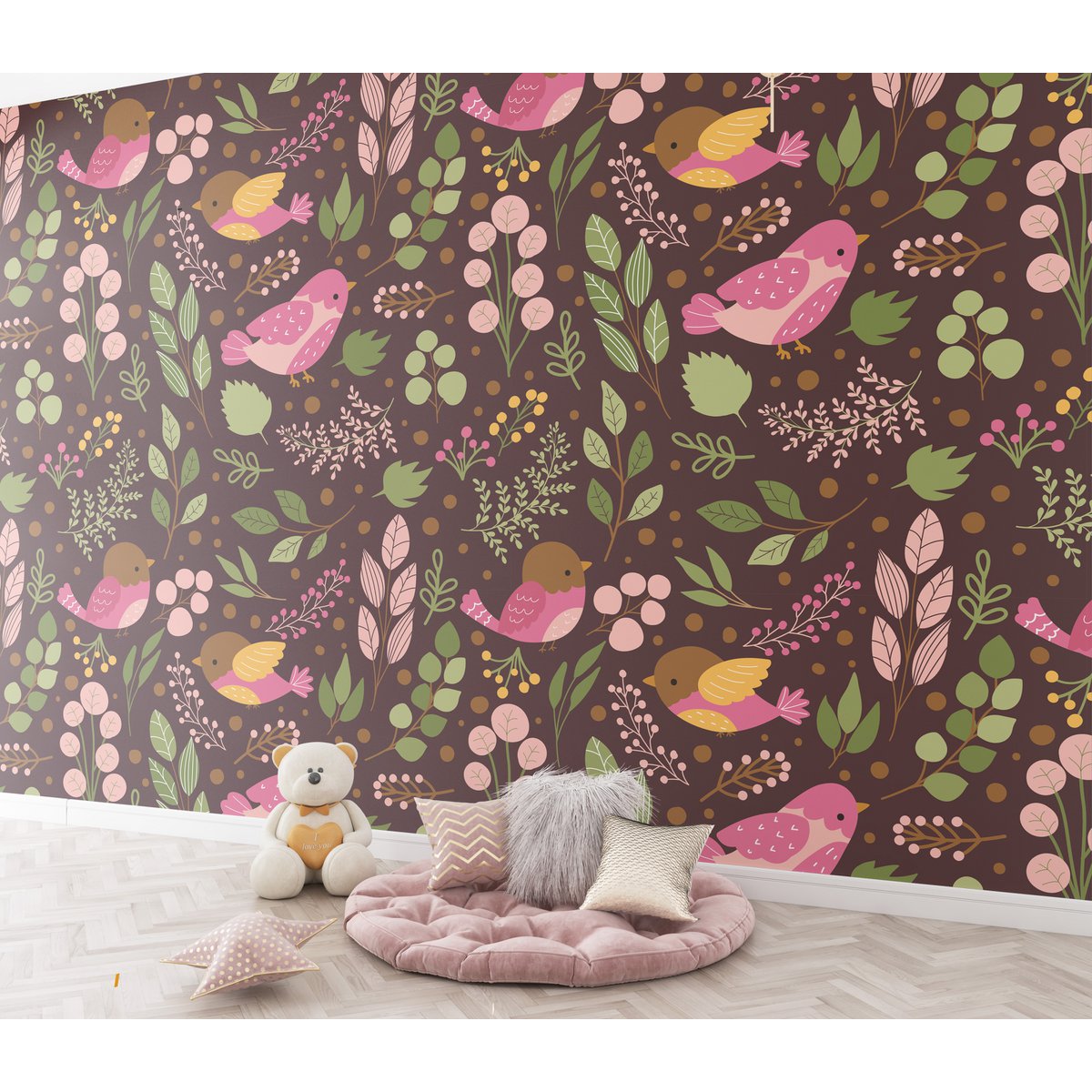 Behang kinderkamer | Vogels - Donker