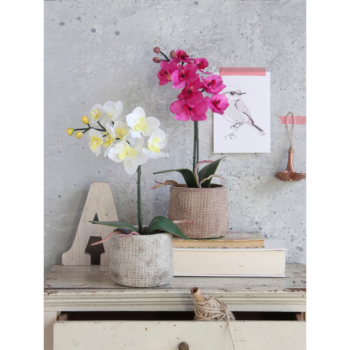 Phalaenopsis Kunstplant in Bloempot Stan - H48 x Ø13 cm - Wit