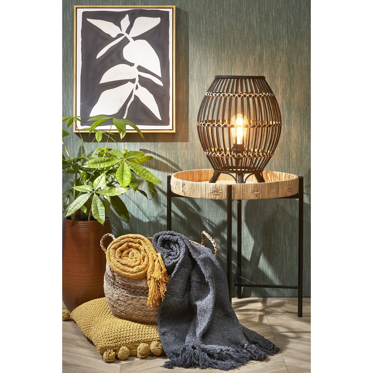 Kaj Bijzettafel - H51 x Ø45 cm - Rotan - Bruin