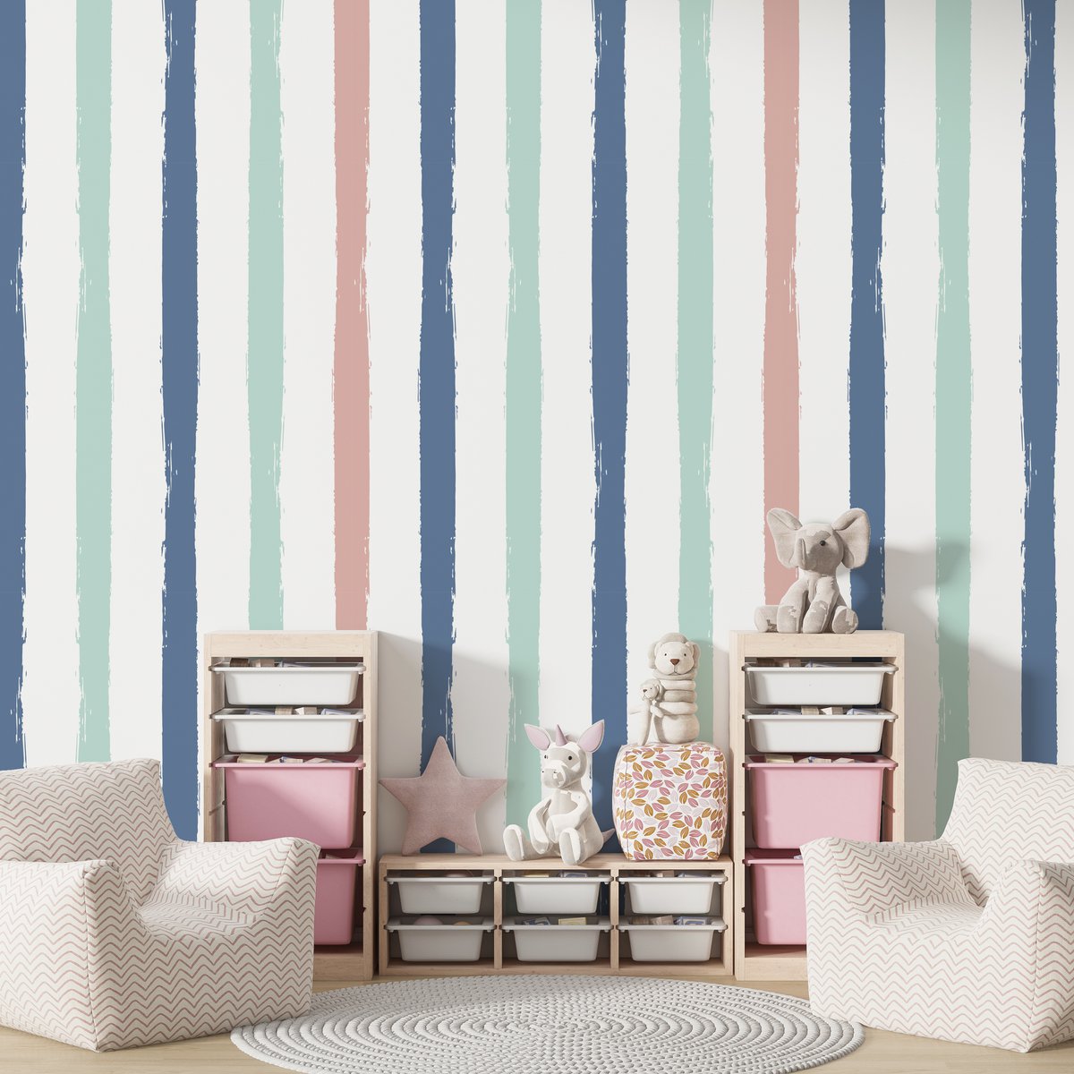 Behang kinderkamer Pastel Stripes Blue