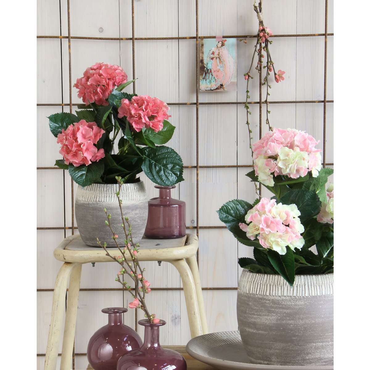 Hortensia Kunstplant in Bloempot Stan - H45 x Ø45 cm - Roze