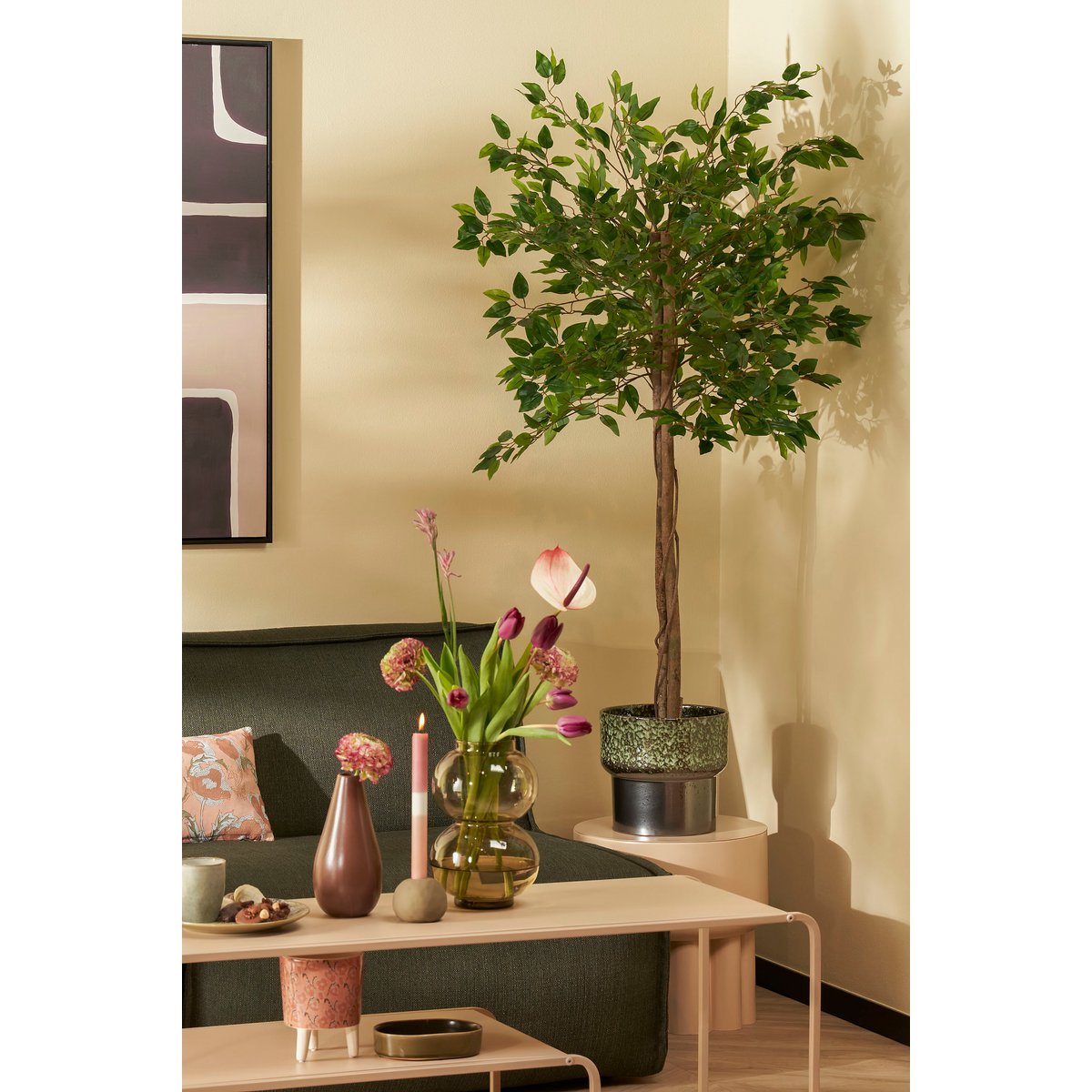 Ficus Kunstplant in Bloempot - H150 x Ø50 cm - Groen