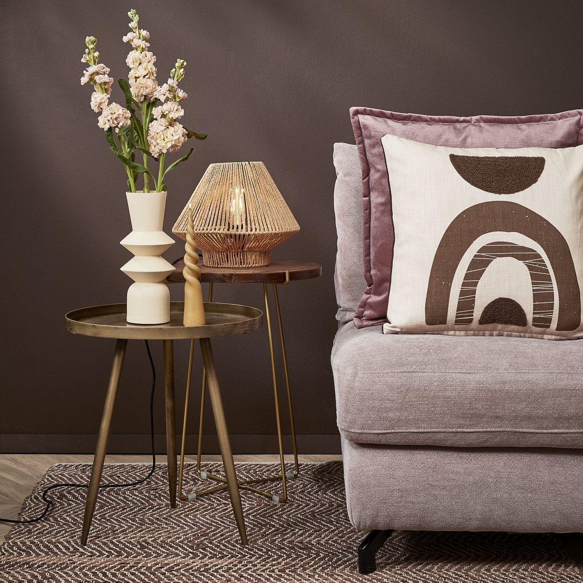 Flores Bijzettafel - H48 x Ø42 cm - Metaal - Brons