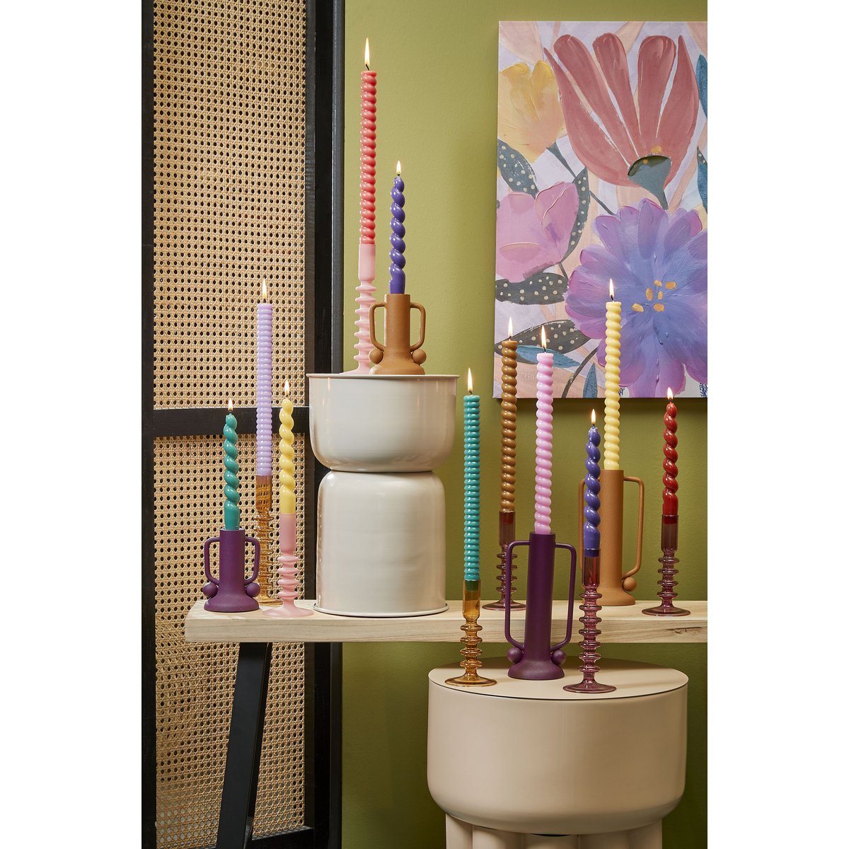 Agios Kandelaar - H20 x Ø8 cm - Glas - Donkerpaars