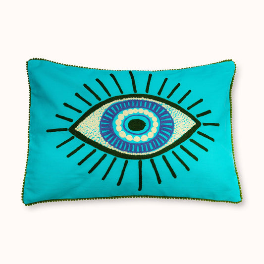 Turquoise Evil Eyes cushion cover