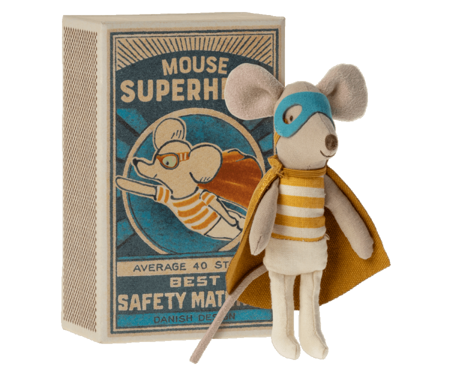 Maileg - Super hero mouse, Little brother in matchbox